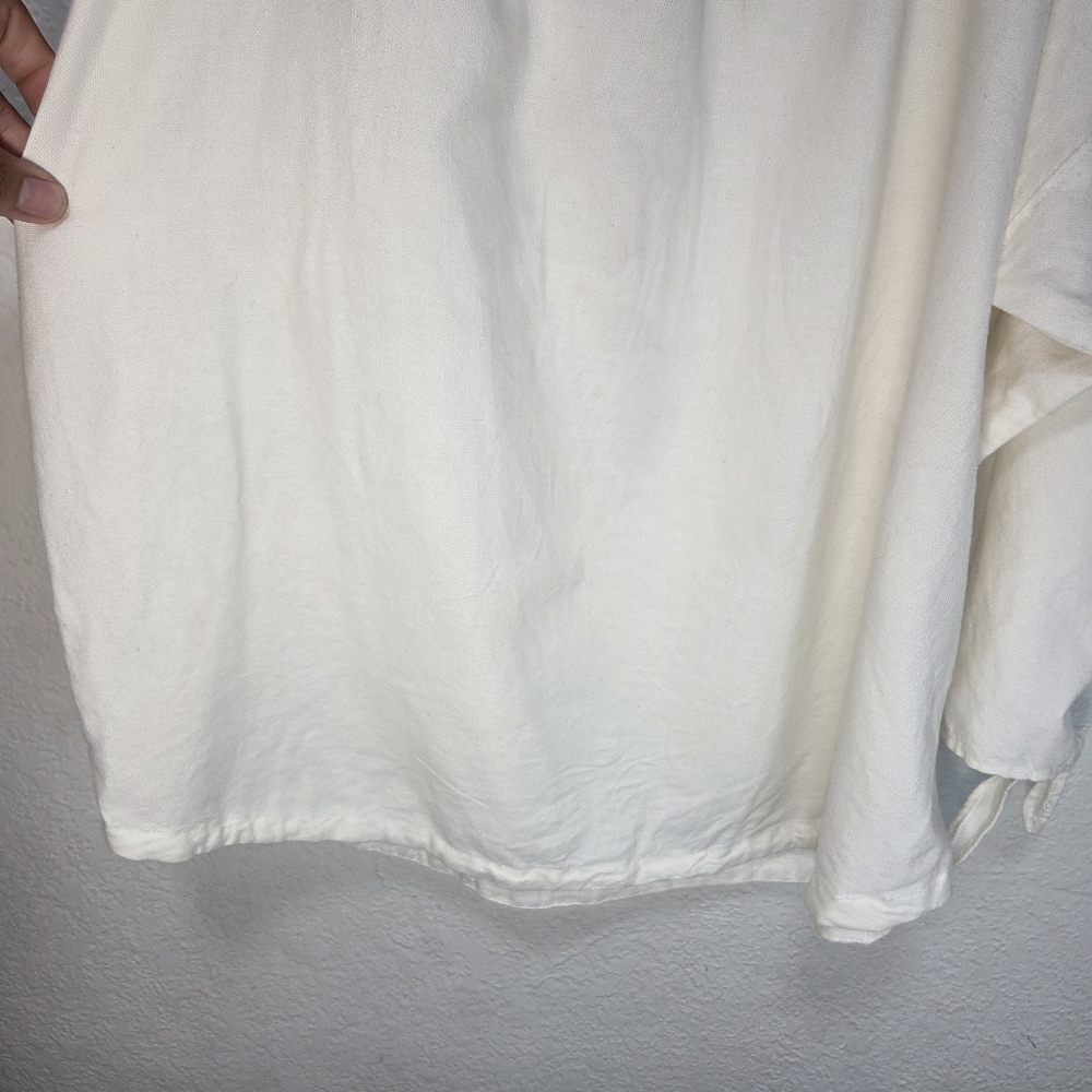 Madewell Top Blouse XS Women's Indigo Cold Shoulder 3/4 Sleeve White 100% Cotton - Picture 6 of 15